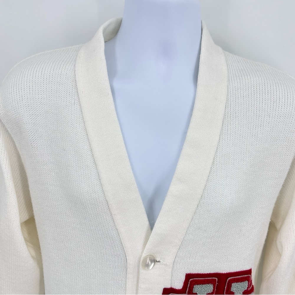 Vintage Letterman Sweater Cardigan Academia Ivory Size 34 - Picture 2 of 7